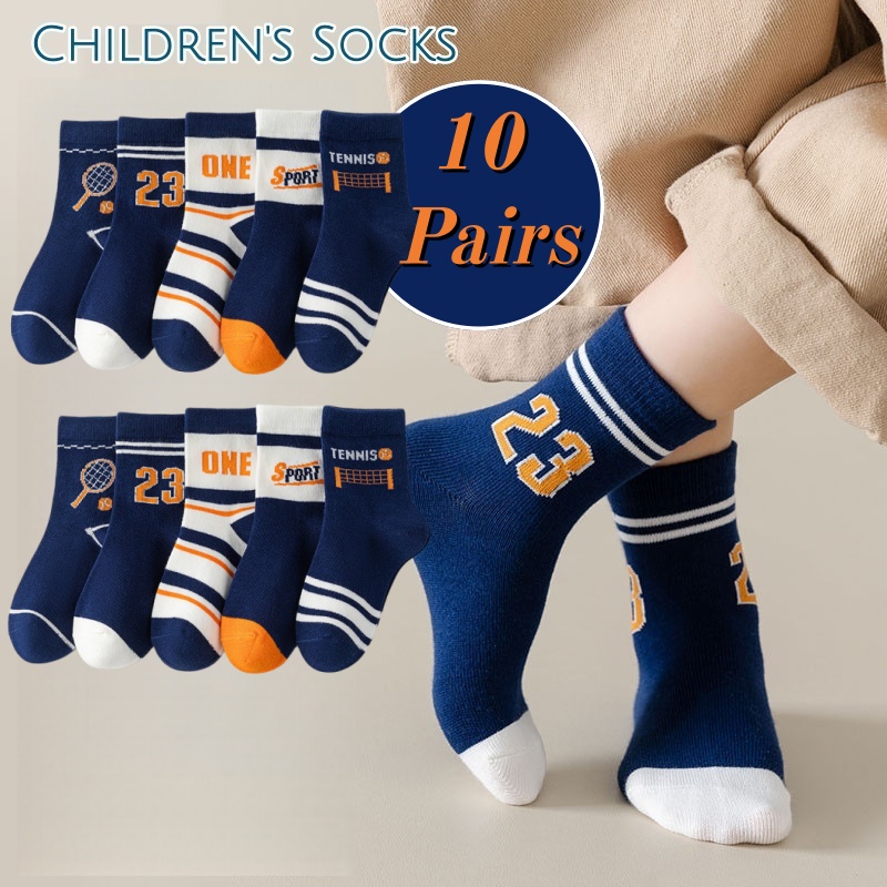 Badminton Junior - 10 Pairs Boys Sports Crew Socks